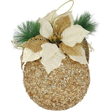 DUŻA DEKORACJA ŚWIĄTECZNA - KULA 30 CM ZAWIESZKA ZŁOTA