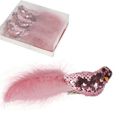 Różowe Ptaszki z Cekinów na Klipsach - Dekoracja Świąteczna 15cm 3 szt.