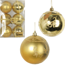 Zestaw 6 Złotych Bombek Plastikowych 8cm do Dekoracji Świątecznej
