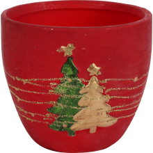 Świąteczna osłonka z ceramiki czerwona 2 choinki 9 cm
