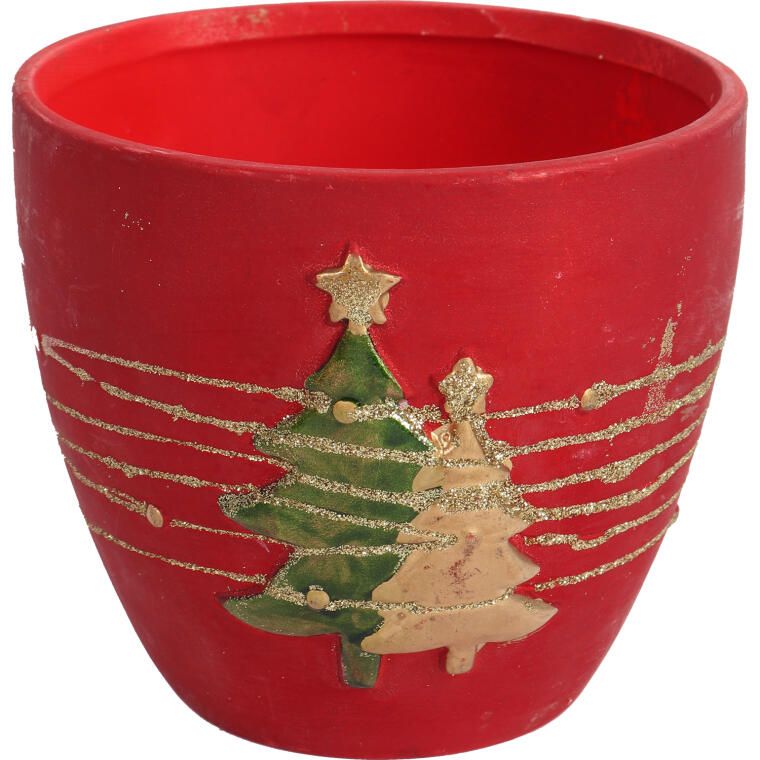 Świąteczna osłonka z ceramiki czerwona 2 choinki 9 cm