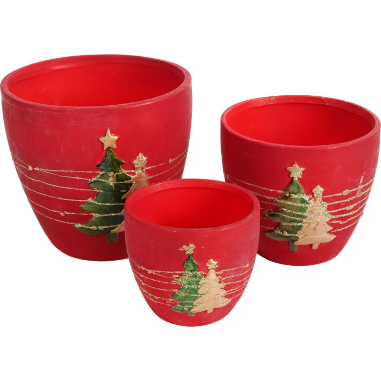 Świąteczna osłonka z ceramiki czerwona 2 choinki 9 cm