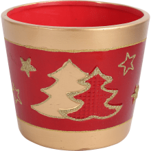 Świąteczna osłonka z ceramiki czerwona 2 choinki 12 cm II