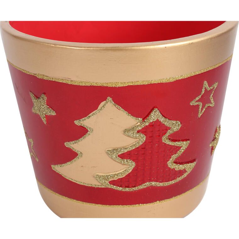 Świąteczna osłonka z ceramiki czerwona 2 choinki 12 cm II