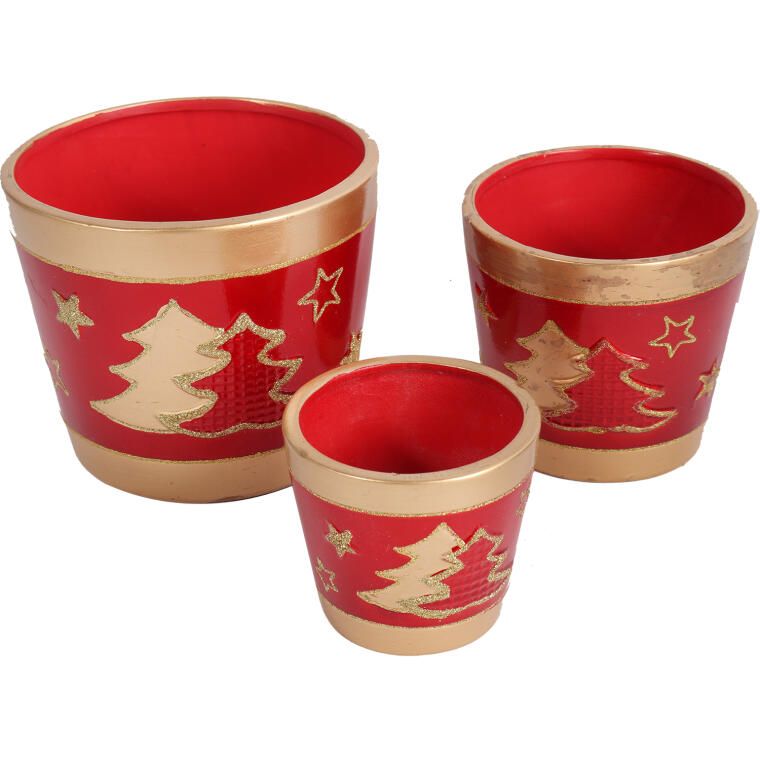 Świąteczna osłonka z ceramiki czerwona 2 choinki 12 cm II