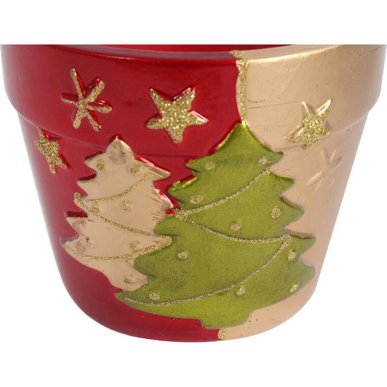 Świąteczna osłonka z ceramiki czerwona 2 choinki 12 cm III