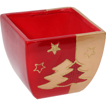 Świąteczna osłonka z ceramiki czerwona 2 choinki 10 cm KWADRAT
