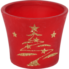 Świąteczna osłonka z ceramiki czerwona z choinką 9 cm IV