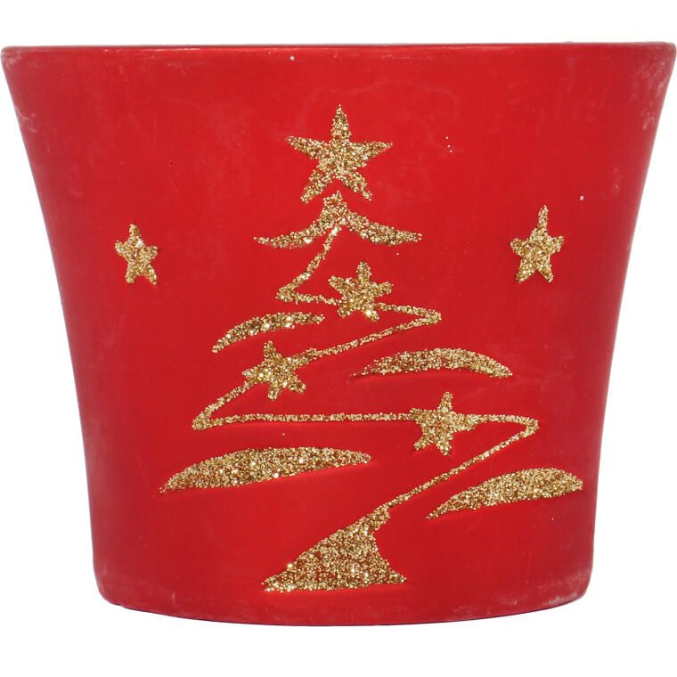 Świąteczna osłonka z ceramiki czerwona z choinką 9 cm IV