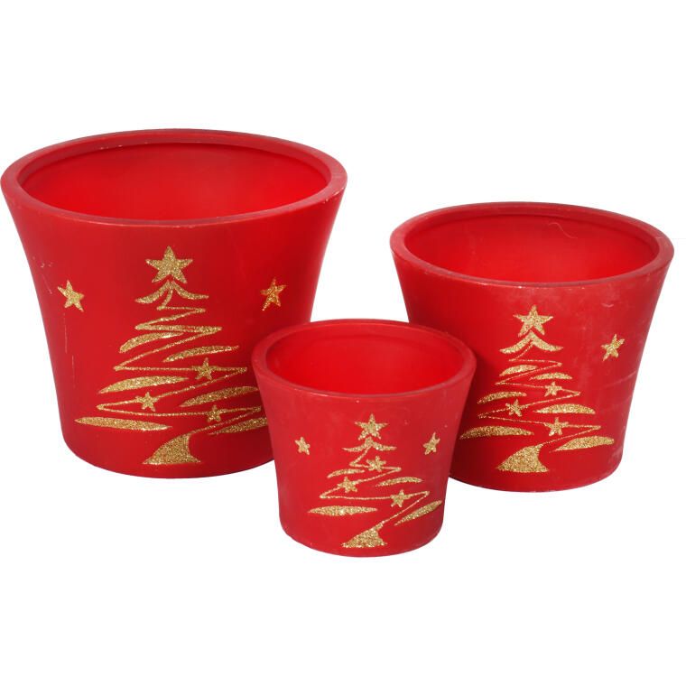 Świąteczna osłonka z ceramiki czerwona z choinką 9 cm IV