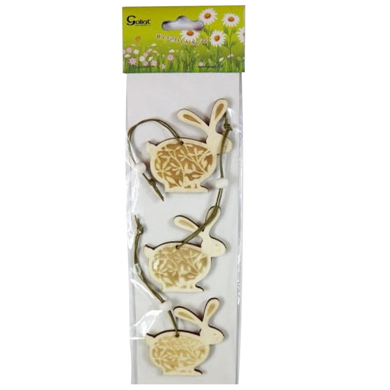 Komplet Trzech Drewnianych Zawieszek w Kształcie Zajączków Koloru Brązowego