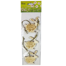 Komplet Trzech Drewnianych Zawieszek w Kształcie Zajączków Koloru Brązowego