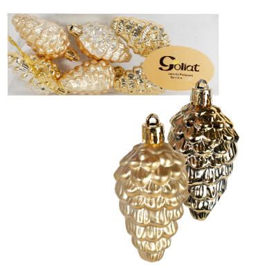 Zestaw 6 Złotych Bombek Szyszek 7 cm do Dekoracji Świątecznej