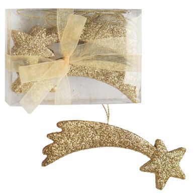 Złote Zawieszki Świąteczne w Kształcie Gwiazd-Komet 10cm - Komplet 6 Sztuk