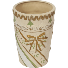 Świąteczna osłonka wazon z ceramiki kremowy KOKARDKIA 18 cm