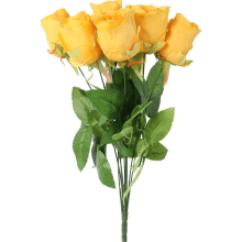 Bułkiet 9 Sztucznych Róż Wysokiej Jakości 45 cm - Kolor Żółty