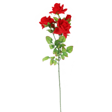 Czerwona gałązka z 4 sztucznymi różami o realistycznym wyglądzie, 80 cm