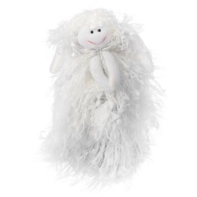 Aniołek z Włóczki w Białym Ubranku ze Srebrnymi Nitkami z Gwiazdą, 25 cm