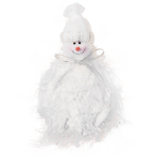 Bałwanek Świąteczny z Włóczki 25 cm w Białym Futrzanym Ubranku ze Srebrnymi Nitkami