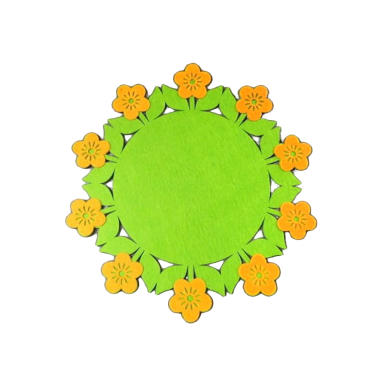 Okrągła filcowa serweta w kolorze zielonym z pomarańczowymi kwiatkami
