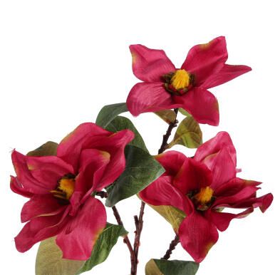 Bordowa Gałązka z Trzema Sztucznymi Magnoliami o Realistycznym Wyglądzie