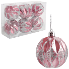 Zestaw 6 Eleganckich, Plastikowych Bombek Bożonarodzeniowych 6 cm - Kolor Różowy