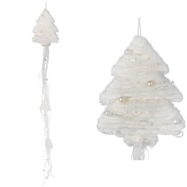 BIAŁA ZAWIESZKA DEKORACYJNA CHOINKA Z WŁÓCZKI 70 CM