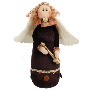 Ozdoba bożonarodzeniowa ANIOŁEK AKSAMITNY 27 cm BRĄZOWY