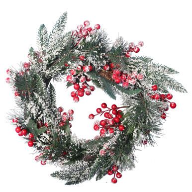 Wianek dekoracyjny z jarzębiny ośnieżony 35 cm - idealny na stół, drzwi czy kominek