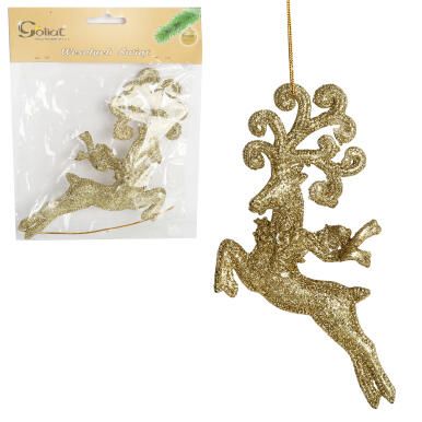 ZAWIESZKA DEKORACYJNA  RENIFER BROKATOWY 18 CM ZŁOTY