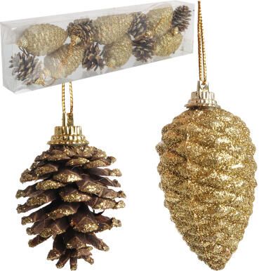 Złote Szyszki Dekoracyjne do Choinki, Kompozycji Świątecznych i Stroik&oacute;w - Plastikowe