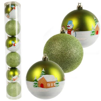 Zestaw 6 bombek plastikowych z zimowym dekorem 8 cm zielone