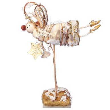 ANIOŁ FIGURKA STOJĄCA Z SIZALU I GAŁĄZEK 34 CM