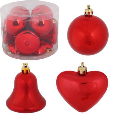 Zestaw 12 plastikowych bombek mix kształt&oacute;w czerwone