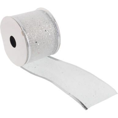 Wstążka dekoracyjna 7 cm na szpuli srebrna