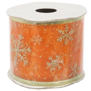 Wstążka dekoracyjna 6.5 cm na szpuli pomarańczowa