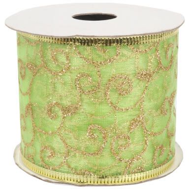Wstążka dekoracyjna 6.5 cm na szpuli jasno zielona