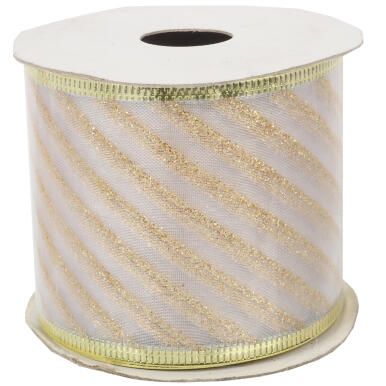 Wstążka dekoracyjna 6.5 cm na szpuli kremowa