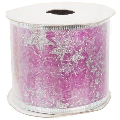 Wstążka dekoracyjna 6.5 cm na szpuli jasny róż	