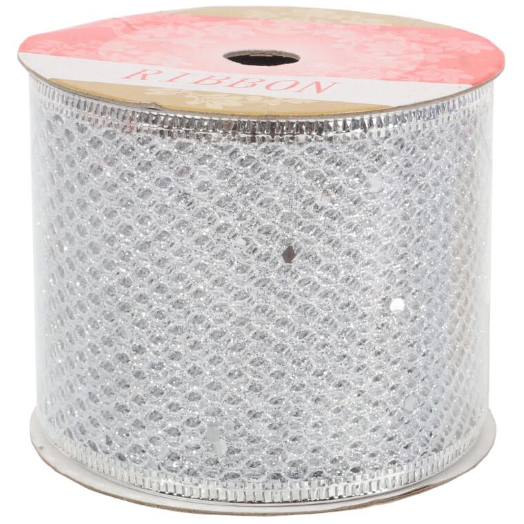 Wstążka dekoracyjna 10 m na szpuli srebrna