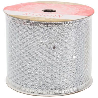 Wstążka dekoracyjna 10 m na szpuli srebrna