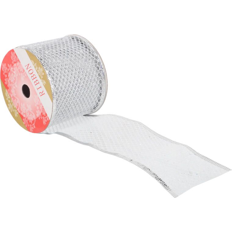 Wstążka dekoracyjna 10 m na szpuli srebrna