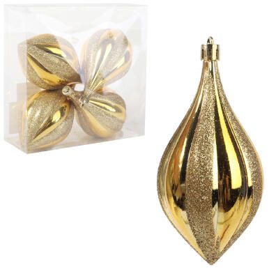 Zestaw 4 Plastikowych Bombek Bożonarodzeniowych z Brokatem, Złote, 13 cm