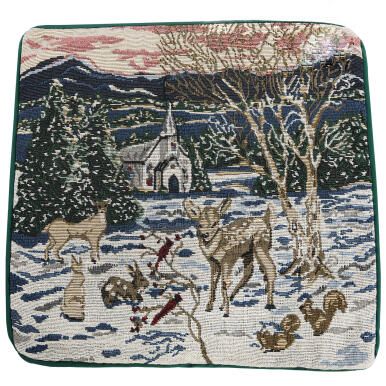 Gobelinowa Poszewka na Poduszkę w Świąteczne Jelonki - Niebiesko-Kremowa 38x38 cm