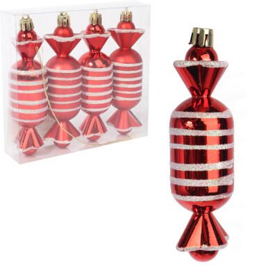Zestaw 4 bombek plastikowych - cukierki czerwone 12.5 cm