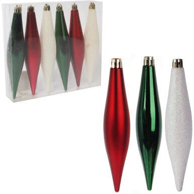 Zestaw 6 Eleganckich Plastikowych Bombek-Sopli 15 cm do Dekoracji Świątecznej