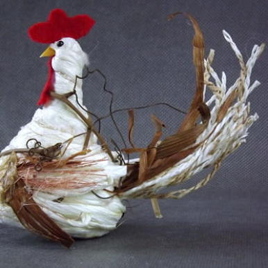 Figurka Koguta z Sizalu w Kolorze Brązowym 12x10cm