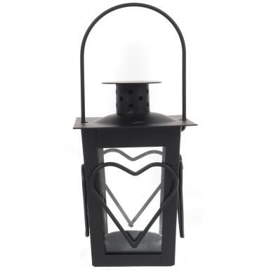 Czarna Metalowa Latarenka na Świeczkę Tealight z Motywem Serca 12 cm