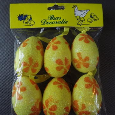 Komplet 6 Jajek Brokatowych z Zawieszką o Wielkości 6x4 cm