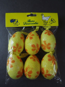 Komplet 6 Jajek Brokatowych z Zawieszką o Wielkości 6x4 cm